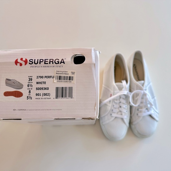 Superga Shoes | Superga White Leather Perforated Platform Sneakers - Size 9 - Picture 3 of 4